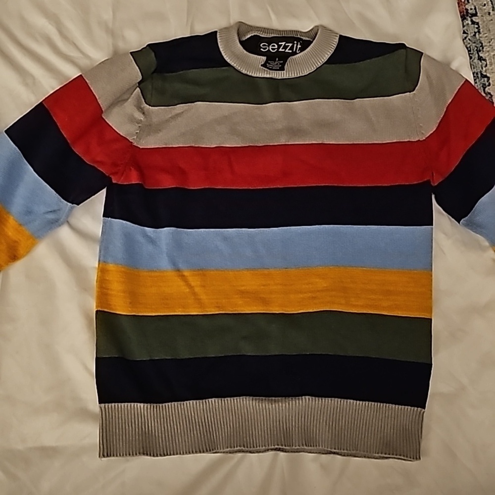 Boys multi color stripe knitted sweater size 7 - Picture 4 of 4